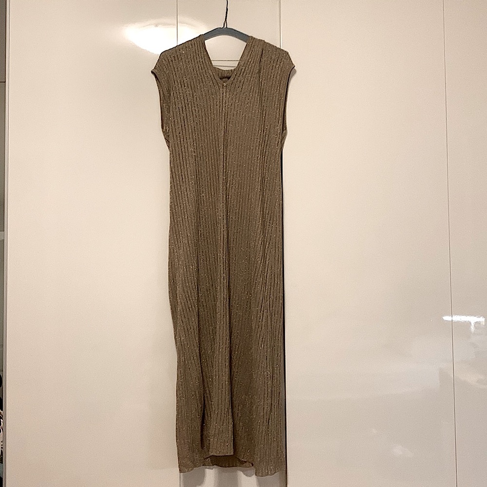 Zara tagless small gold knit hooded dress with silky slip lining